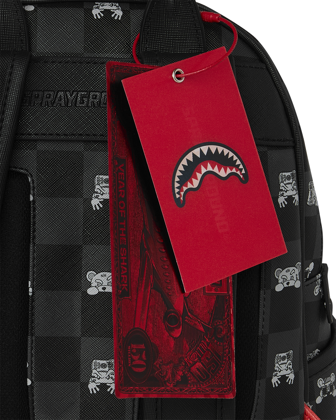 SPRAYGROUND® BACKPACK GRAY PEEKING CHARACTER CHECK SAVAGE BACKPACK