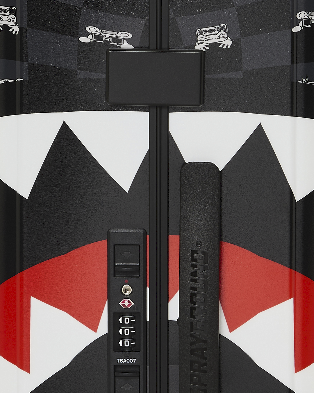 SPRAYGROUND® LUGGAGE GRAY PEEKING CHARACTER CHECK CARRY-ON LUGGAGE