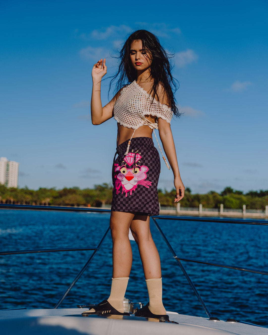 SPRAYGROUND® SWIM PINK PANTHER DIAMOND SHARK SWIM SHORTS