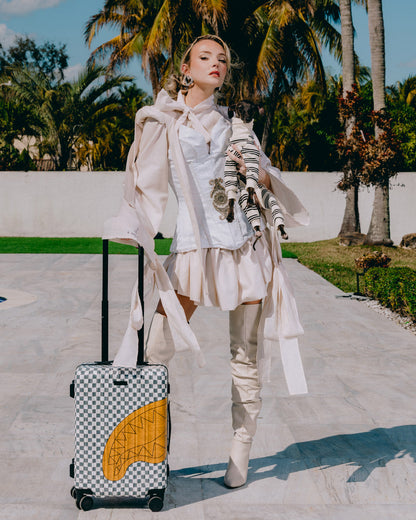 SPRAYGROUND® LUGGAGE EMBOSSED CREAM CHECK CARRY-ON LUGGAGE