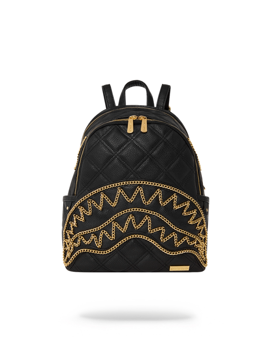 SPRAYGROUND® BACKPACK NOIR QUILT GOLD CHAIN SHARK SAVAGE BACKPACK