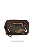 SPRAYGROUND® TOILETRY EXTERIOR GOLD ZIP POCKET SHARKS IN PARIS TOILETRY BRICKSIDE BAG