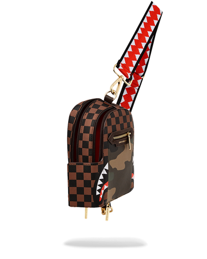 SPRAYGROUND® SLING EXTERIOR GOLD ZIP POCKET SHARKS IN PARIS BACKPACK SLING