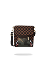 SPRAYGROUND® SLING EXTERIOR GOLD ZIP POCKET SHARKS IN PARIS MESSENGER SLING BAG