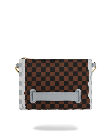 SPRAYGROUND® POUCHETTE CREAM AND BROWN TEAR CHECK CROSSOVER CLUTCH