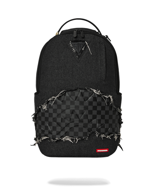 SPRAYGROUNDÂ® BACKPACK BLACK DENIM TEAR SHARK BACKPACK