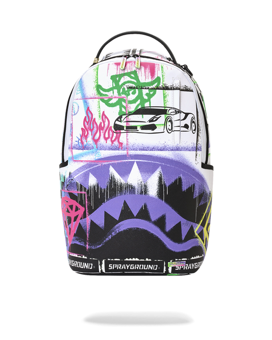 SPRAYGROUND® BACKPACK STENCIL SHARK ATTACK BLACK AND WHITE SPLIT BACKPACK