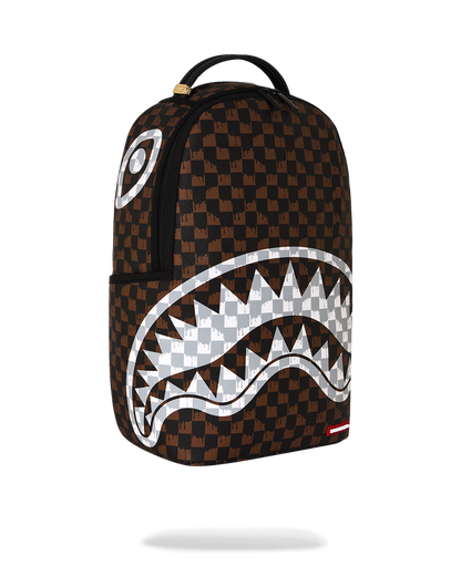 SPRAYGROUND® BACKPACK BROWN AND CREAM DRIP CHECK SHARK BACKPACK