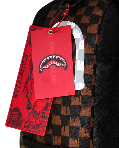 SPRAYGROUND® BACKPACK BROWN AND CREAM DRIP CHECK SHARK BACKPACK