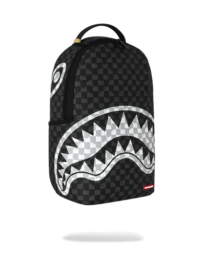 SPRAYGROUND® BACKPACK BLACK AND WHITE DRIP CHECK SHARK BACKPACK