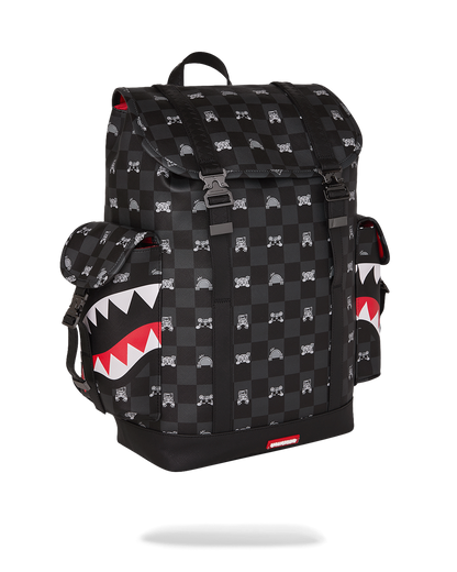 SPRAYGROUND® BACKPACK GRAY PEEKING CHARACTER CHECK MONTE CARLO BACKPACK