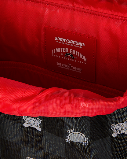 SPRAYGROUND® BACKPACK GRAY PEEKING CHARACTER CHECK MONTE CARLO BACKPACK