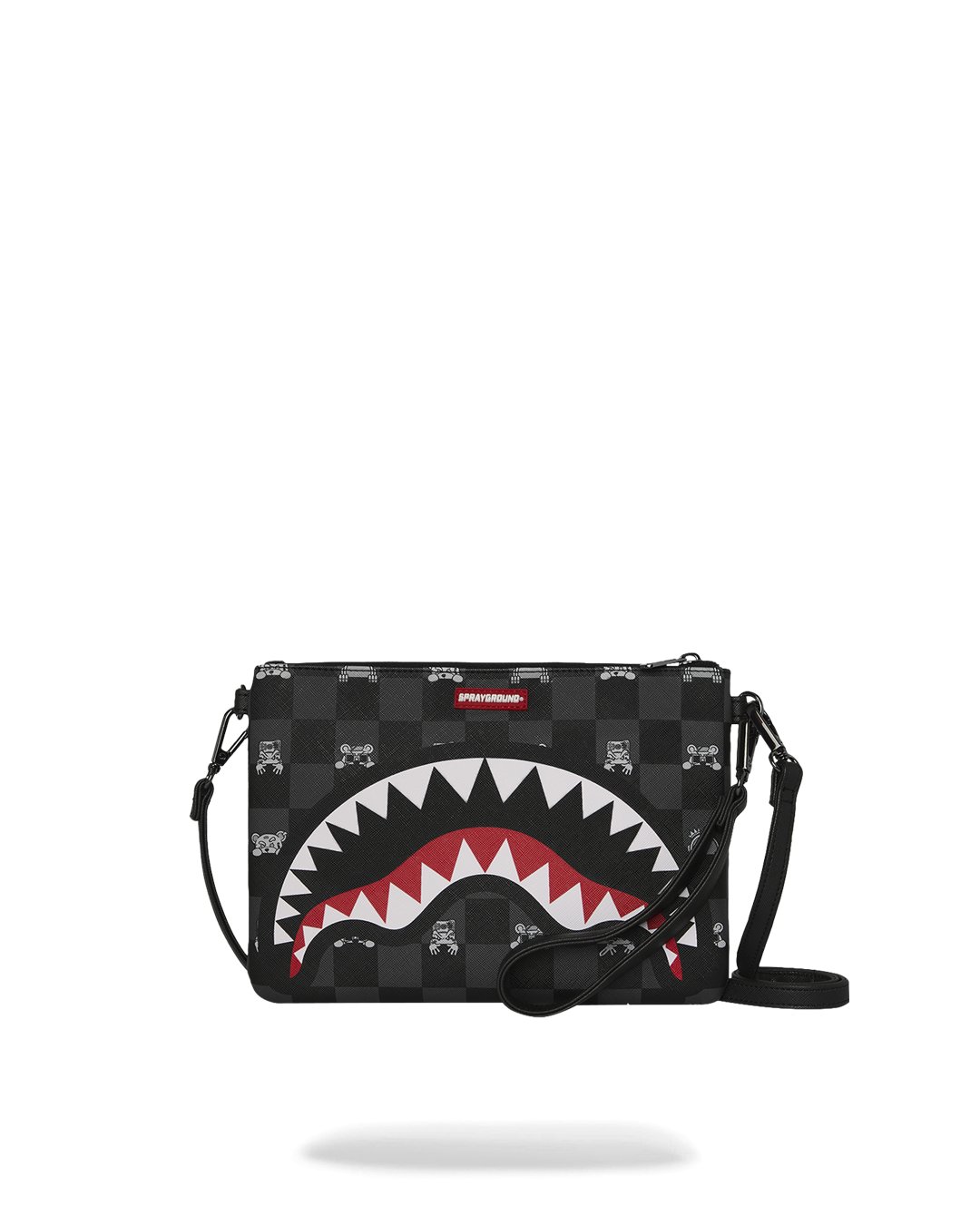 SPRAYGROUND® POUCHETTE GRAY PEEKING CHARACTER CHECK CROSSOVER CLUTCH