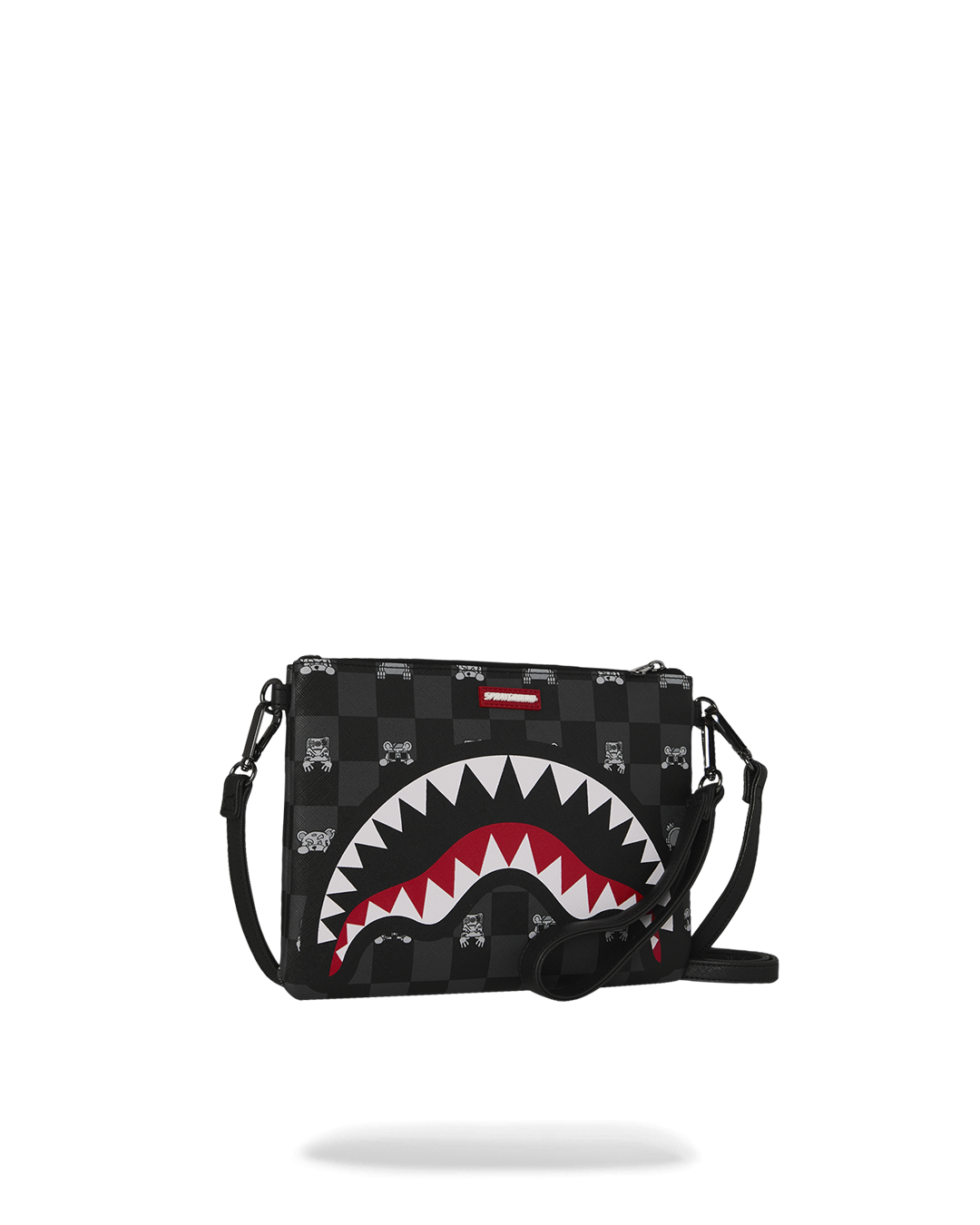 SPRAYGROUND® POUCHETTE GRAY PEEKING CHARACTER CHECK CROSSOVER CLUTCH
