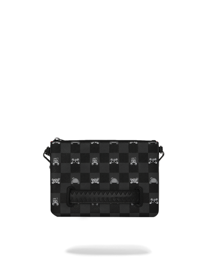 SPRAYGROUND® POUCHETTE GRAY PEEKING CHARACTER CHECK CROSSOVER CLUTCH