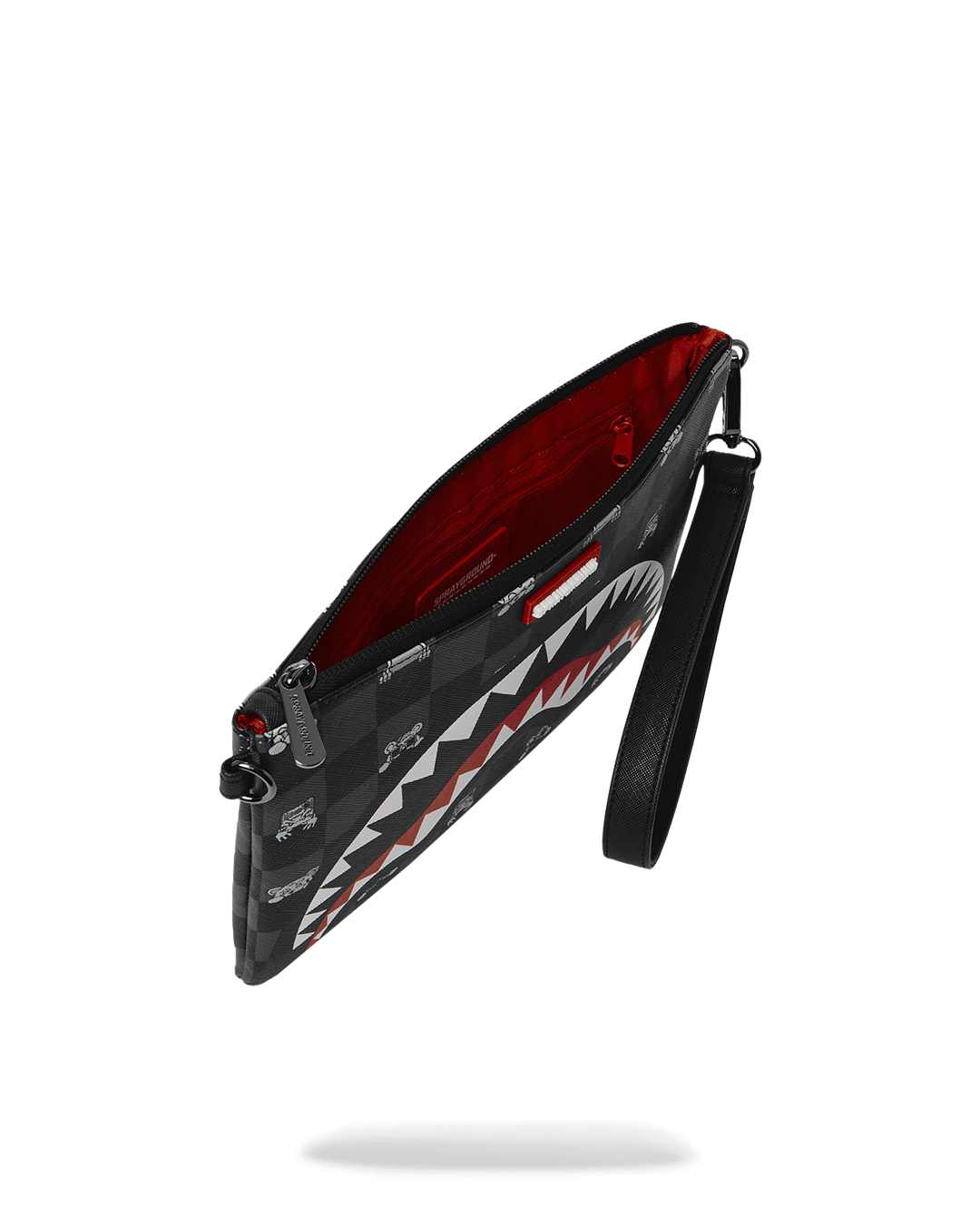 SPRAYGROUND® POUCHETTE GRAY PEEKING CHARACTER CHECK CROSSOVER CLUTCH