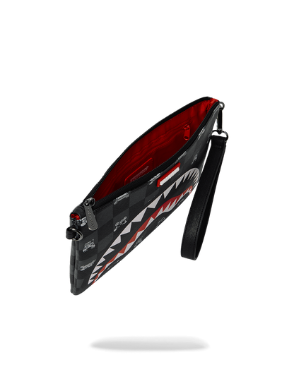 SPRAYGROUND® POUCHETTE GRAY PEEKING CHARACTER CHECK CROSSOVER CLUTCH
