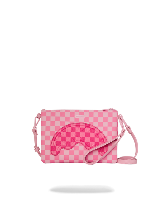 SPRAYGROUND® POUCHETTE PINK SHARKS IN PARIS PATCH CROSSOVER CLUTCH