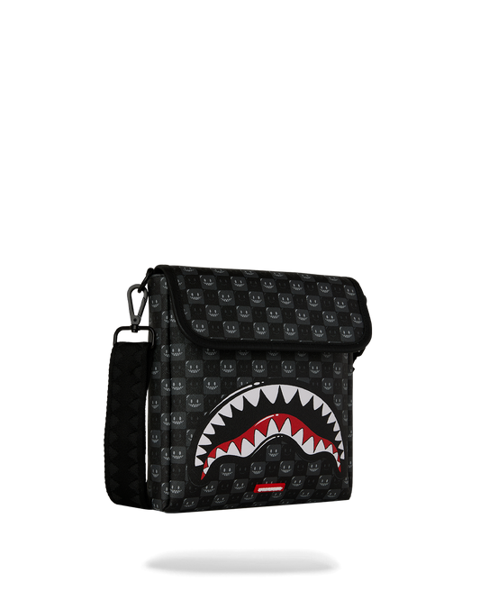 SPRAYGROUND® SLING SHARKS IN PARIS WTF BUBBLY BLACK CHECK MESSENGER SLING