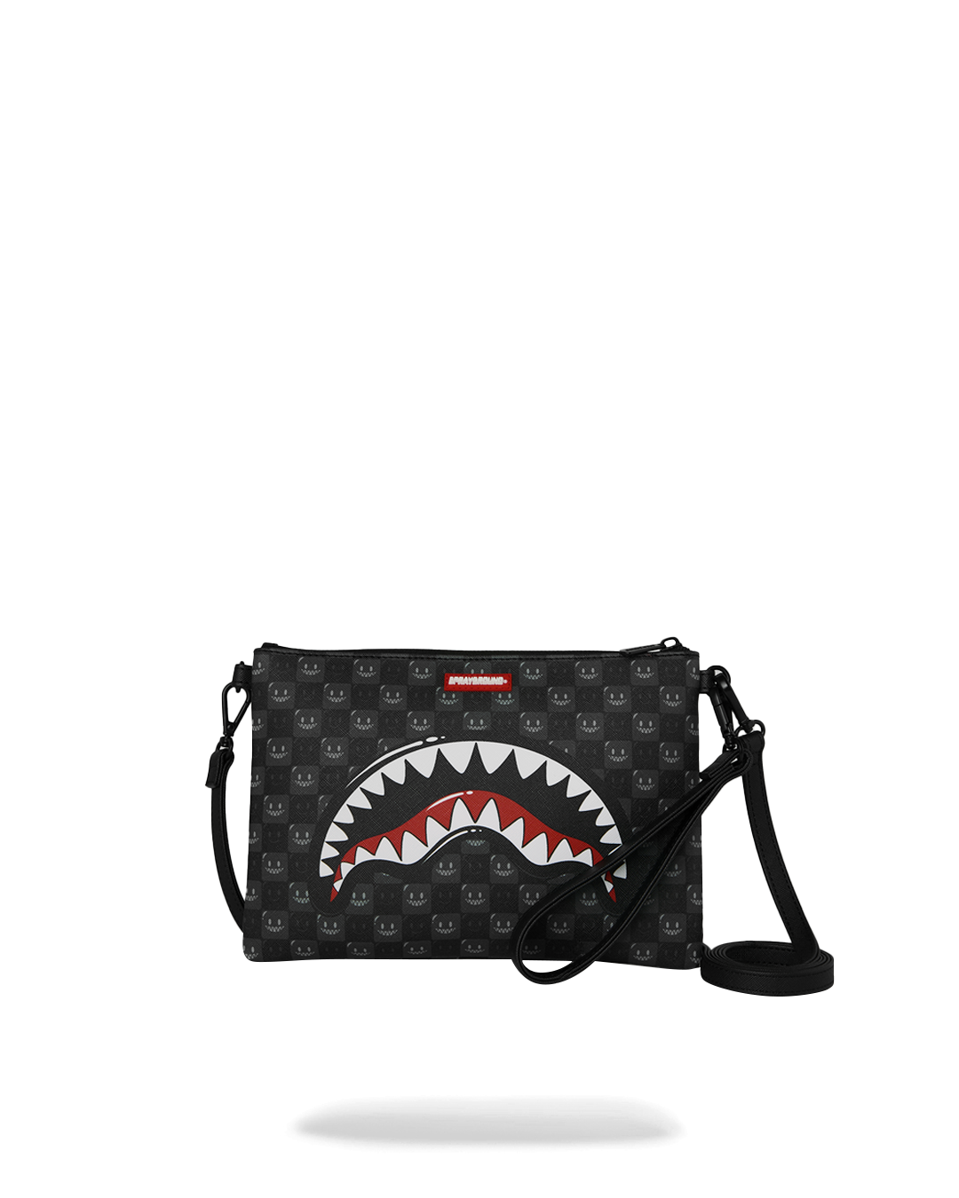 SPRAYGROUND® POUCHETTE SHARKS IN PARIS WTF BUBBLY BLACK CHECK CROSSOVER CLUTCH