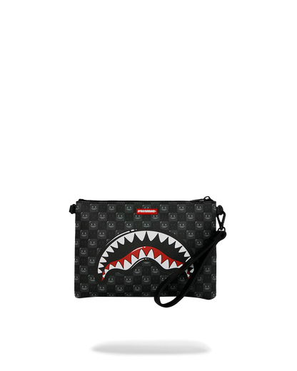 SPRAYGROUND® POUCHETTE SHARKS IN PARIS WTF BUBBLY BLACK CHECK CROSSOVER CLUTCH