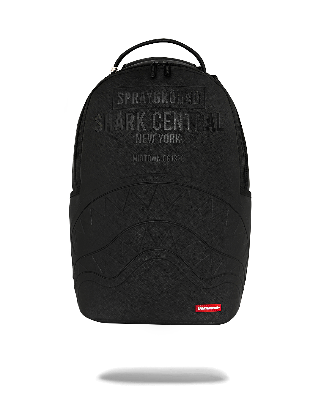 SPRAYGROUNDÂ® BACKPACK SHARK CENTRAL EMBOSSED BLACK NYLON BACKPACK