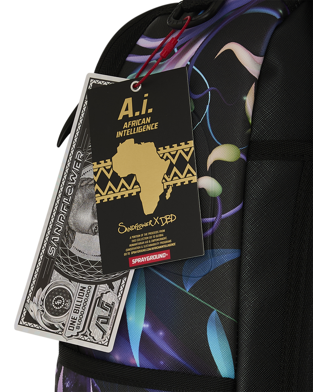 SPRAYGROUND® BACKPACK A.I. AFRICAN INTELLIGENCE INDIGO DUSK BACKPACK - SANDFLOWER COLLAB