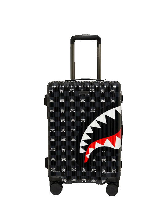 SPRAYGROUND® LUGGAGE GRAY PEEKING CHARACTER CHECK CARRY-ON LUGGAGE