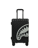 SPRAYGROUND® LUGGAGE BLACK AND WHITE DRIP CHECK SHARK CARRY-ON LUGGAGE
