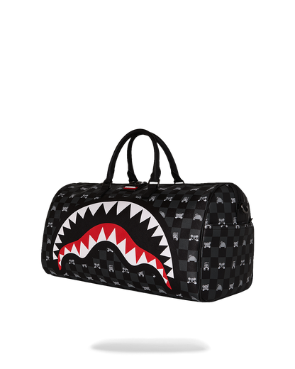 SPRAYGROUND® DUFFLE GRAY PEEKING CHARACTER CHECK DUFFLE