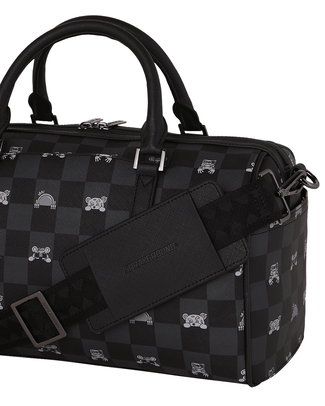 SPRAYGROUND® DUFFLE GRAY PEEKING CHARACTER CHECK MINI DUFFLE