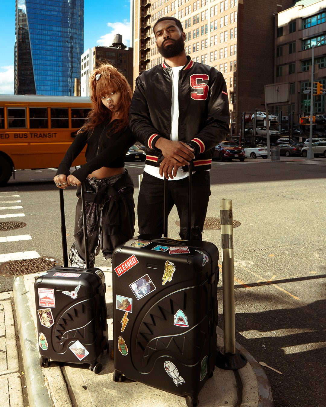 SPRAYGROUND® LUGGAGE CARGO PATCHES SHARKITECTURE FULL-SIZE LUGGAGE
