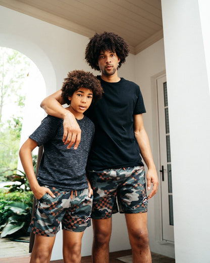 SPRAYGROUND® SWIM KIDS CAMO CHECKERED SWIM TRUNKS