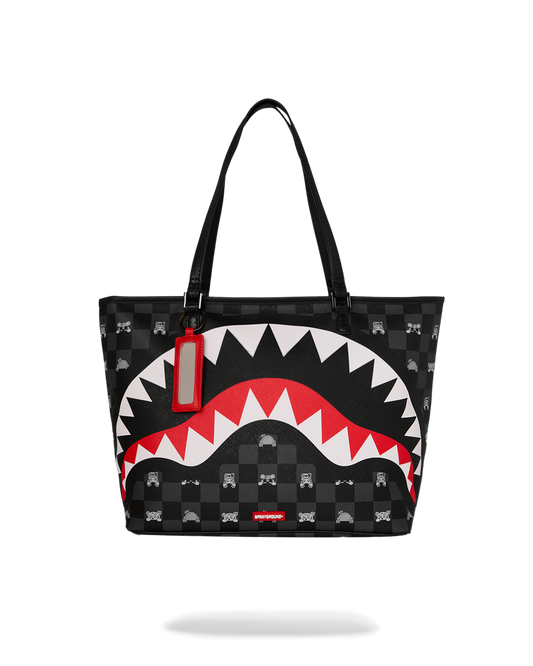 SPRAYGROUND® TOTE GRAY PEEKING CHARACTER CHECK TOTE
