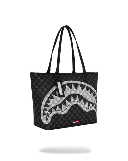 SPRAYGROUND® TOTE BLACK AND WHITE DRIP CHECK SHARK TOTE