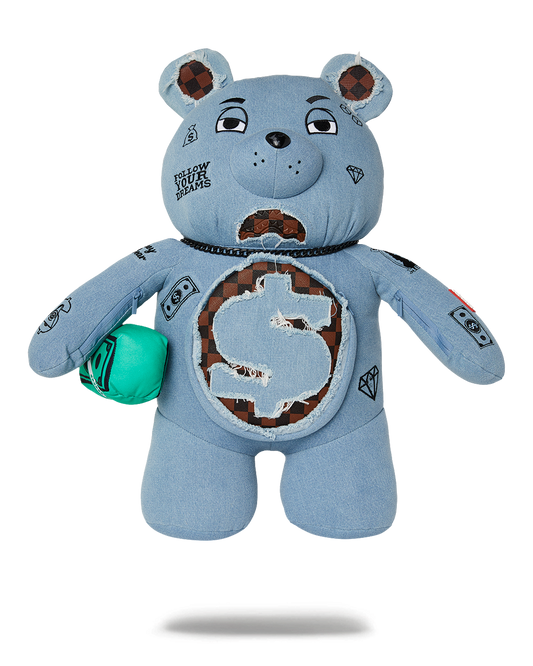 SPRAYGROUND® BACKPACK DENIM SHARK MONEYBEAR TEDDY BEAR