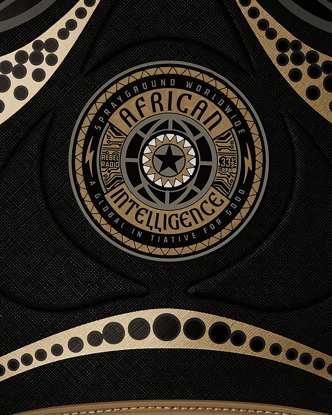 SPRAYGROUND® BACKPACK A.I. AFRICAN INTELLIGENCE SHARKS OF THE GOLD OCEAN BACKPACK - SANDFLOWER COLLAB