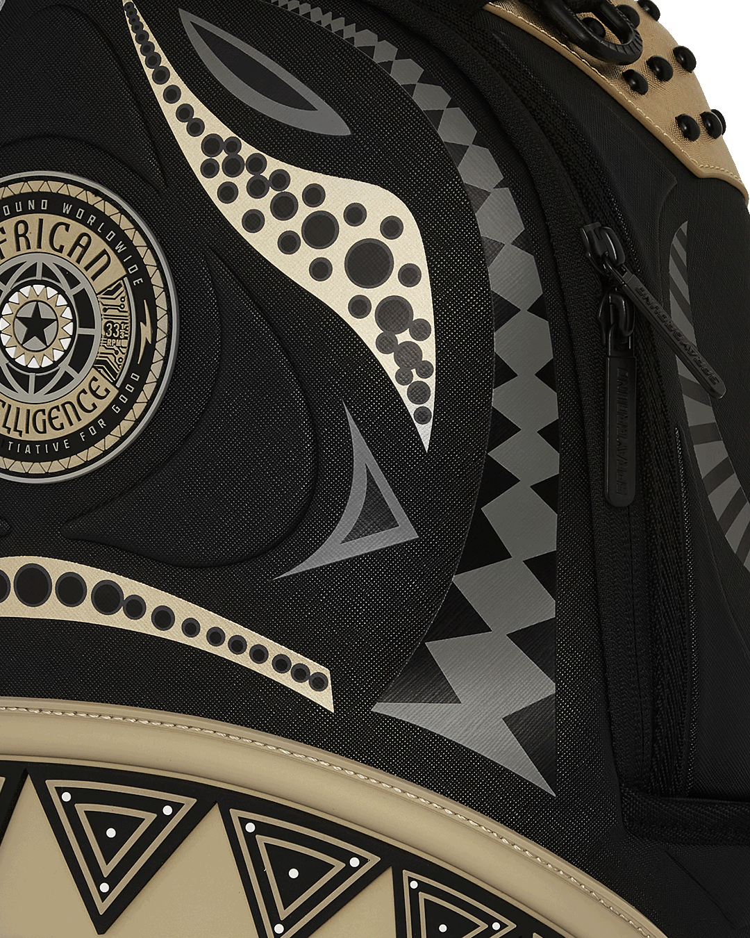 SPRAYGROUND® BACKPACK A.I. AFRICAN INTELLIGENCE SHARKS OF THE GOLD OCEAN BACKPACK - SANDFLOWER COLLAB