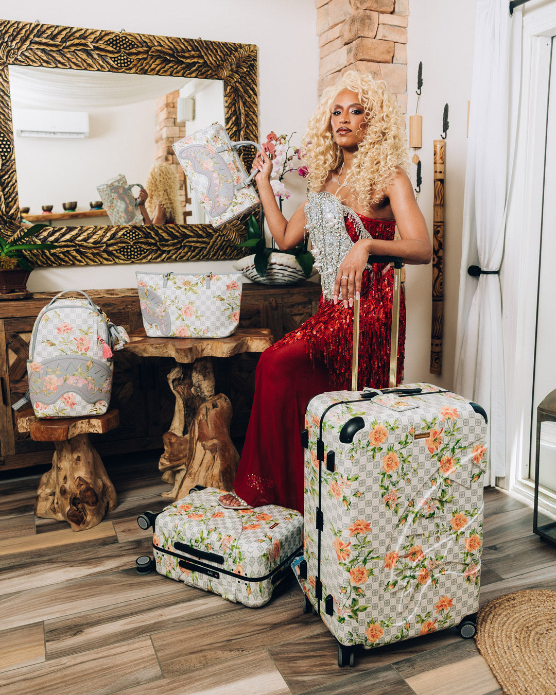 SPRAYGROUND® DUFFLE A.I. AFRICAN INTELLIGENCE ELEGANT ENERGY MINI DUFFLE - SANDFLOWER COLLAB